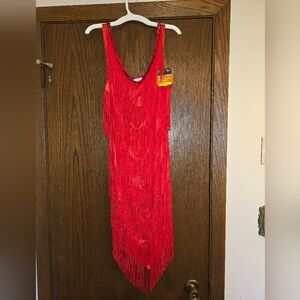 NWT Red Fringe Flapper Dress Costume size S